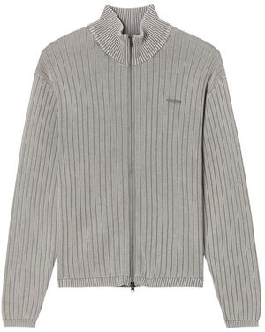 Izzue Ribbed-Knit Zip-Up Cardigan - Gray