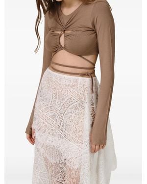 Pink Long-Sleeve Cutout-Detail Top - Natural