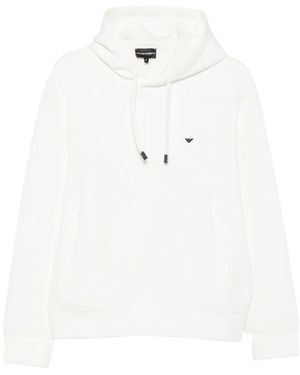 Emporio Armani Logo-Patch Drawstring Hoodie - White
