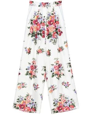 Dolce & Gabbana Flower Print Silk Pants - White