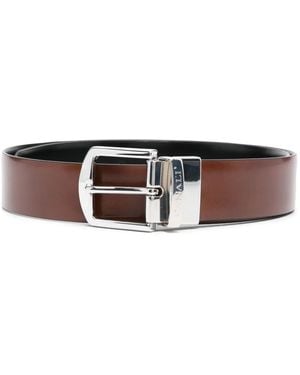 Canali Logo-Engraved Reversible Leather Belt - White