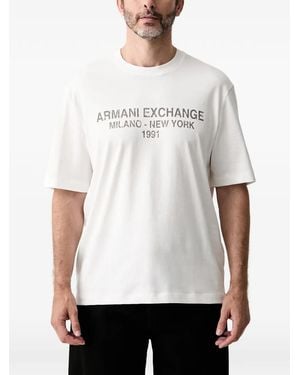 ARMANI EXCHANGE Logo-Print Garment-Dyed Crew-Neck T-Shirt - White
