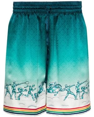 CASABLANCA Silk Satin Bermuda Shorts With Stadium Goddess Print - Green