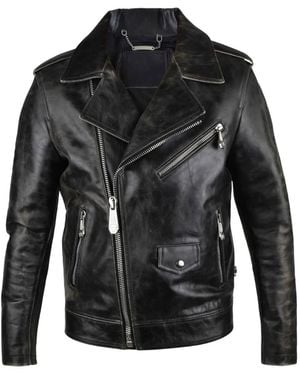 Philipp Plein Leather Biker Jacket - Black