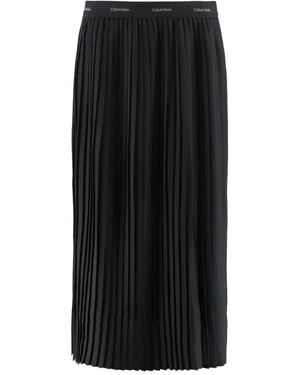 Calvin Klein Pleated Crepe Midi Skirt - Black