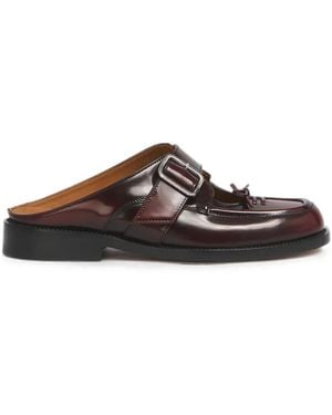 Marni Burgundy Leather Bambi-Buckle Sabots - Brown