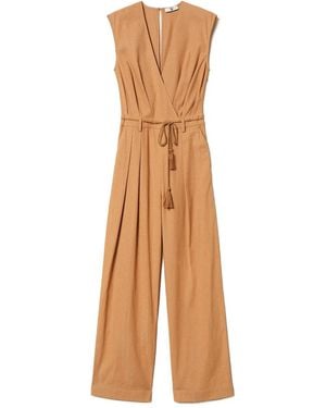 Twinset Pinstriped Belted Jumpsuit - Natural