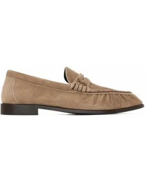 Saint Laurent Ysl Logo-Plaque Loafers - Natural