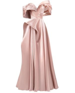 Gaby Charbachy Pleated Off-Shoulder Evening Gown - Pink