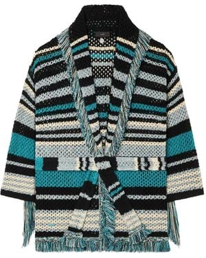Alanui Ocean Stripes Fringed Cardigan - Gray