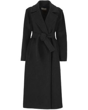 Marella Belted Notch-Lapel Coat - Black