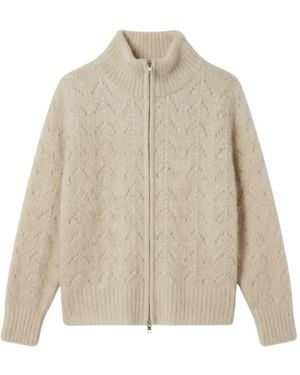 FRAME Zip-Up Pointelle-Knit Cardigan - Natural