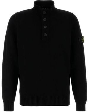 Stone Island Half-Button Standing-Collar Jumper - Black