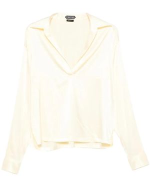 Tom Ford Cream V-Neck Silk Top - White