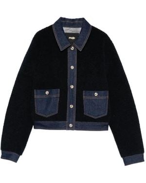 Maje Denim-Trim Shearling Jacket - Black