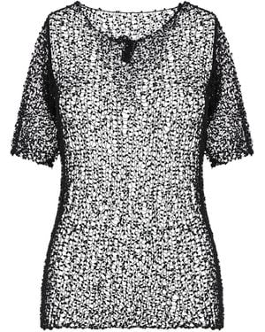 Maison Margiela Dot-Embroidered Semi-Sheer Top - Black