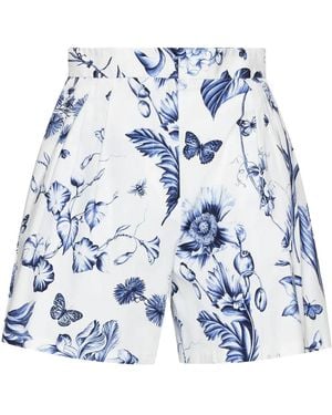 Oscar de la Renta フローラル ハイウエスト ショートパンツ - ブルー