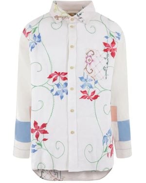 By Walid Floral-Embroidery Linen Shirt - White