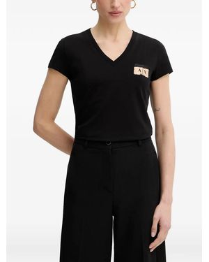 ARMANI EXCHANGE Logo-Detail V-Neck T-Shirt - Black