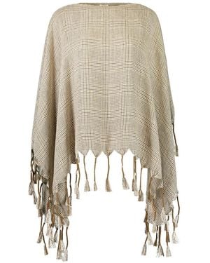 Brunello Cucinelli Poncho Prince Of Wales Con Flecos - Blanco