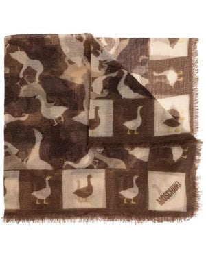 Moschino Goose-Print Fringed Scarf - Brown