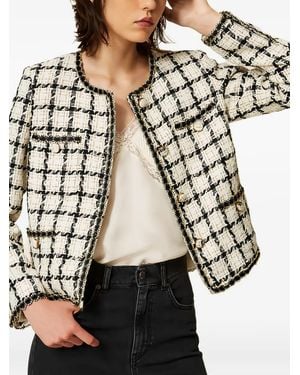 Twinset Buckle Jacket With Check Pattern - White