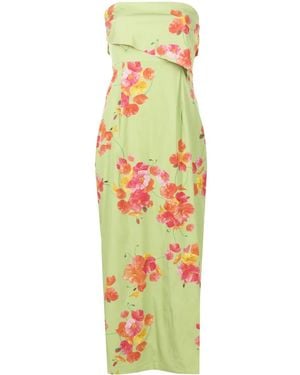 Isolda Poppy Dream Floral-Print Strapless Dress - Green