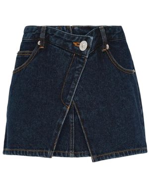 Pushbutton Asymmetric-Front Denim Mini Skirt - Blue