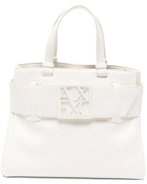 ARMANI EXCHANGE Logo-Plaque Pebbled Leather Tote Bag - White