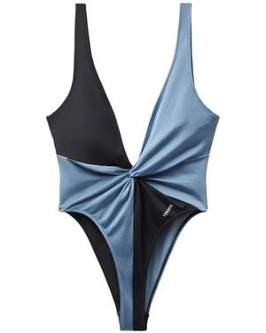 Versace Embroidered-Logo One-Piece Swimsuit - Blau