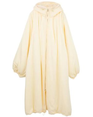 Enfold Hooded Balloon-Sleeve Coat - White
