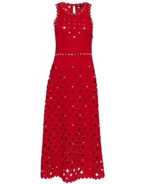 Maje Scalloped-Detail Openwork Midi Dress - Red