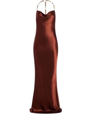 retroféte Finley Beaded Satin Slip Gown - Red