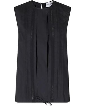 Isabelle Blanche Lace-Trim Pintuck-Detail Blouse - Black