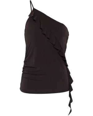 Pinko Ruffled One-Shoulder Top - Black