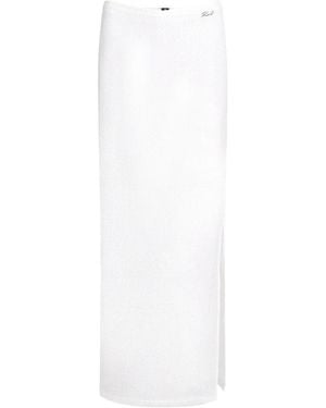 KARL LAGERFELD Sheer Mesh Maxi Skirt With Subtle Side Slit - White