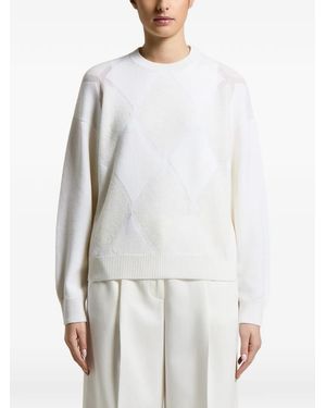 Peserico Argyle-Knit Long-Sleeve Sweater - White