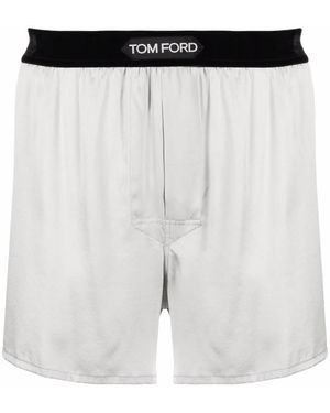 Tom Ford Logo-Waistband Silk Boxers - White