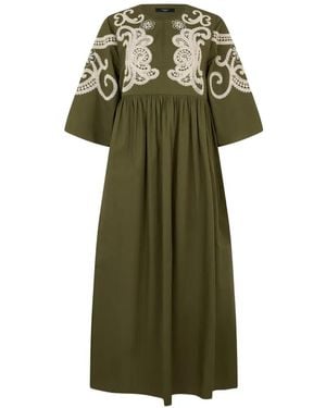 Weekend by Maxmara Tilde Embroidered Gathered-Waist Maxi Dress - Green