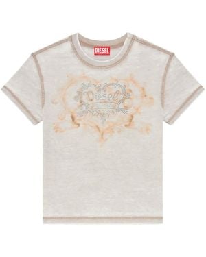 DIESEL Jersey T-Shirt With Rhinestones And Burnout Effect - White