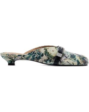 Ganni Tapestry Kitten Heeled Mules - Green