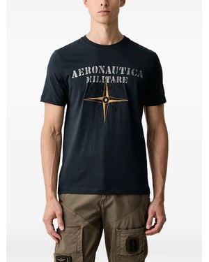 Aeronautica Militare Logo-Print Embroidered T-Shirt - Blue