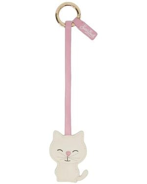 MC2 Saint Barth Cat-Shaped Smooth Leather Bag Charm With Logo Tag - White