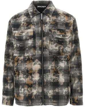 Palm Angels Checked-Pattern Zip-Up Overshirt - Grey