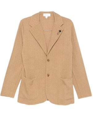 Lardini Chevron-Knit Flower-Pin Jacket - Natural