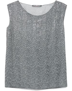 Ermanno Scervino Herringbone-Pattern Sequin-Embellishment Top - Gray
