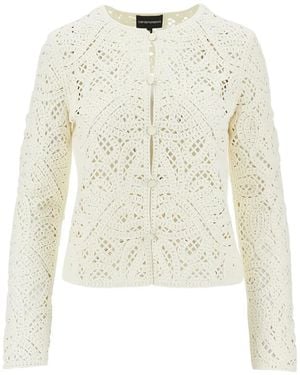 Emporio Armani Cardigan Boutonné En Macramé - White