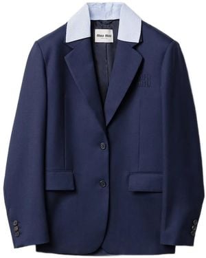 Miu Miu Single-Breasted Wool Blazer - Blue