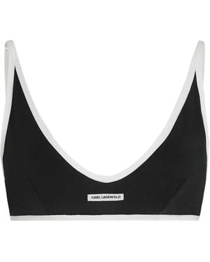 KARL LAGERFELD Logo-Patch Contrast-Trim Bra - Black