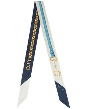 Gucci Horsebit Chain-Print Scarf - Blue